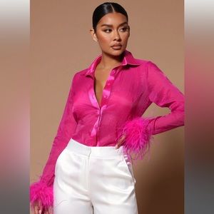 NWT Nova Luxe Gabby Feather Button Front Shirt